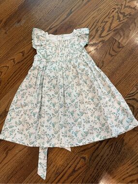 Edgehill Collection Girls' Floral Smocked Cotton Dress White Green Print 3t
